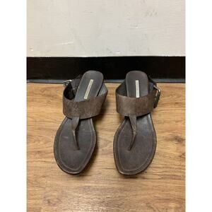 Vera Wang Lavender Label Brown Leather Platform Wedge Sandal Sz 11